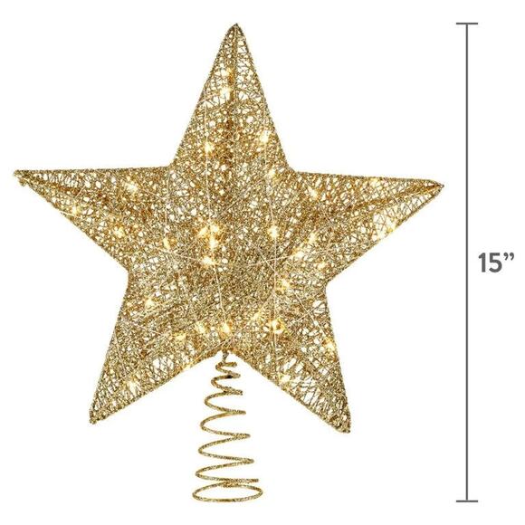 Gold Wrapped Glitter Open Star Light Up Christmas Tree Topper 11" Lit Holiday - Picture 4 of 11